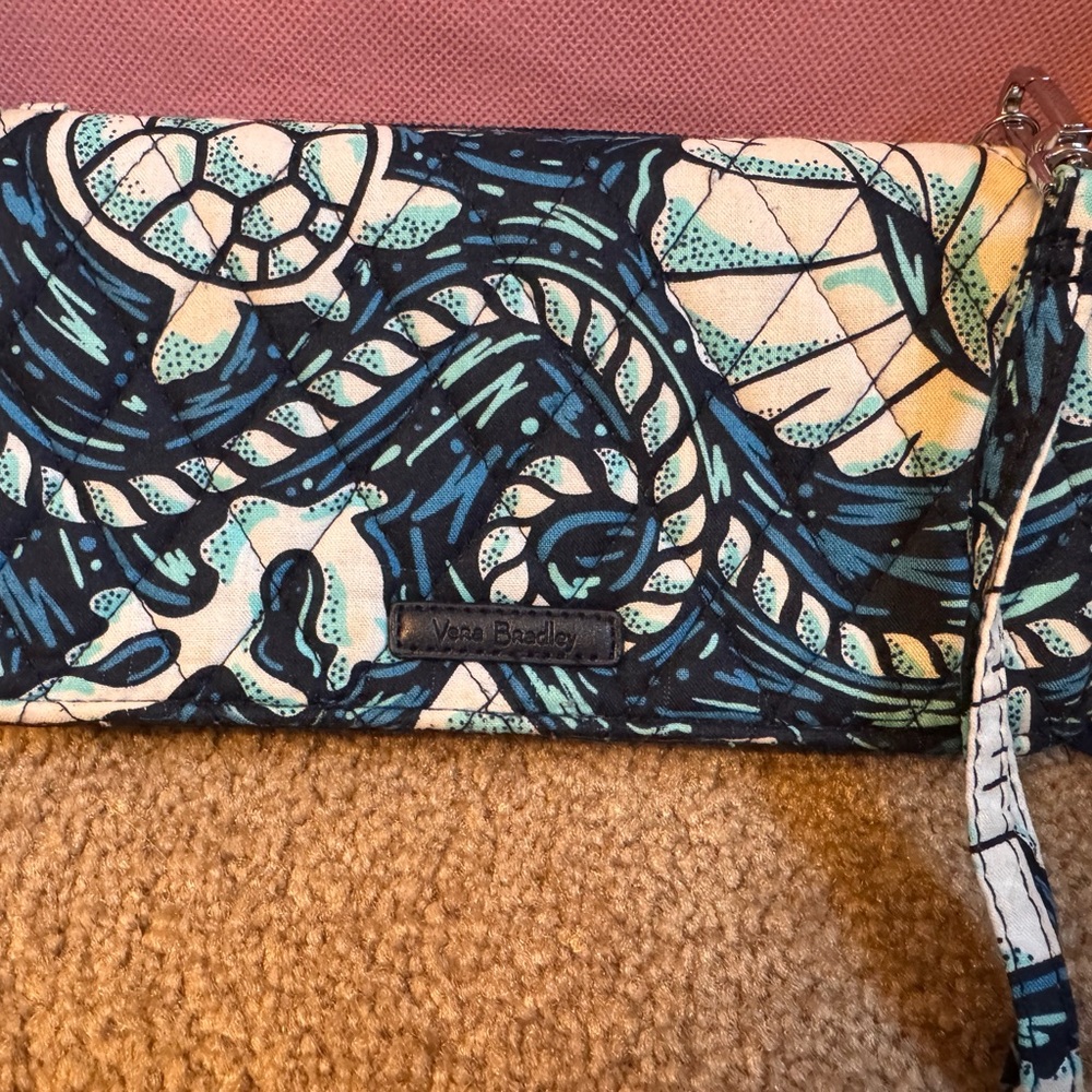 Vera Bradley Teal and Cream Patterned Wristlet